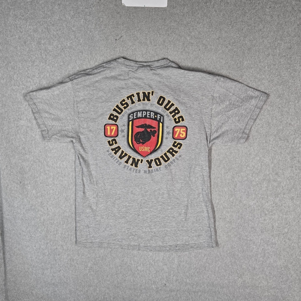 USMC Men Shirt‎ L Bustin Ours Savin Yours Semper Fi Short Sleeve